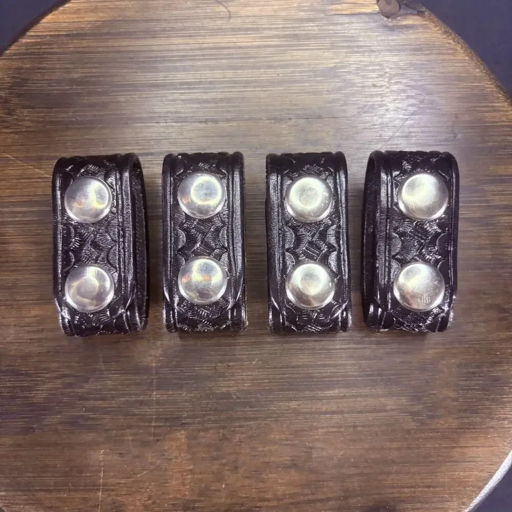 Duty Belt Keeper Basketweave Leather Chrome Double Snap 7.25” Lot of 6 Keepers